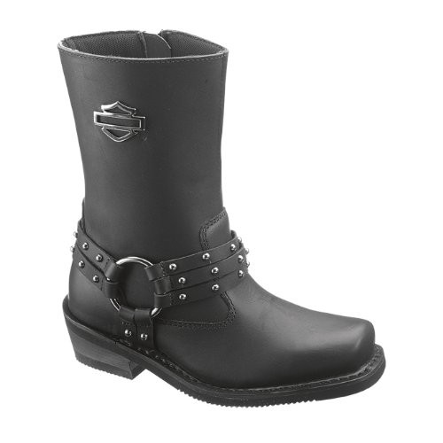 Bottes Harley Davidson Rosa En Cuir Noir Ref D87019 Botte Moto Femme