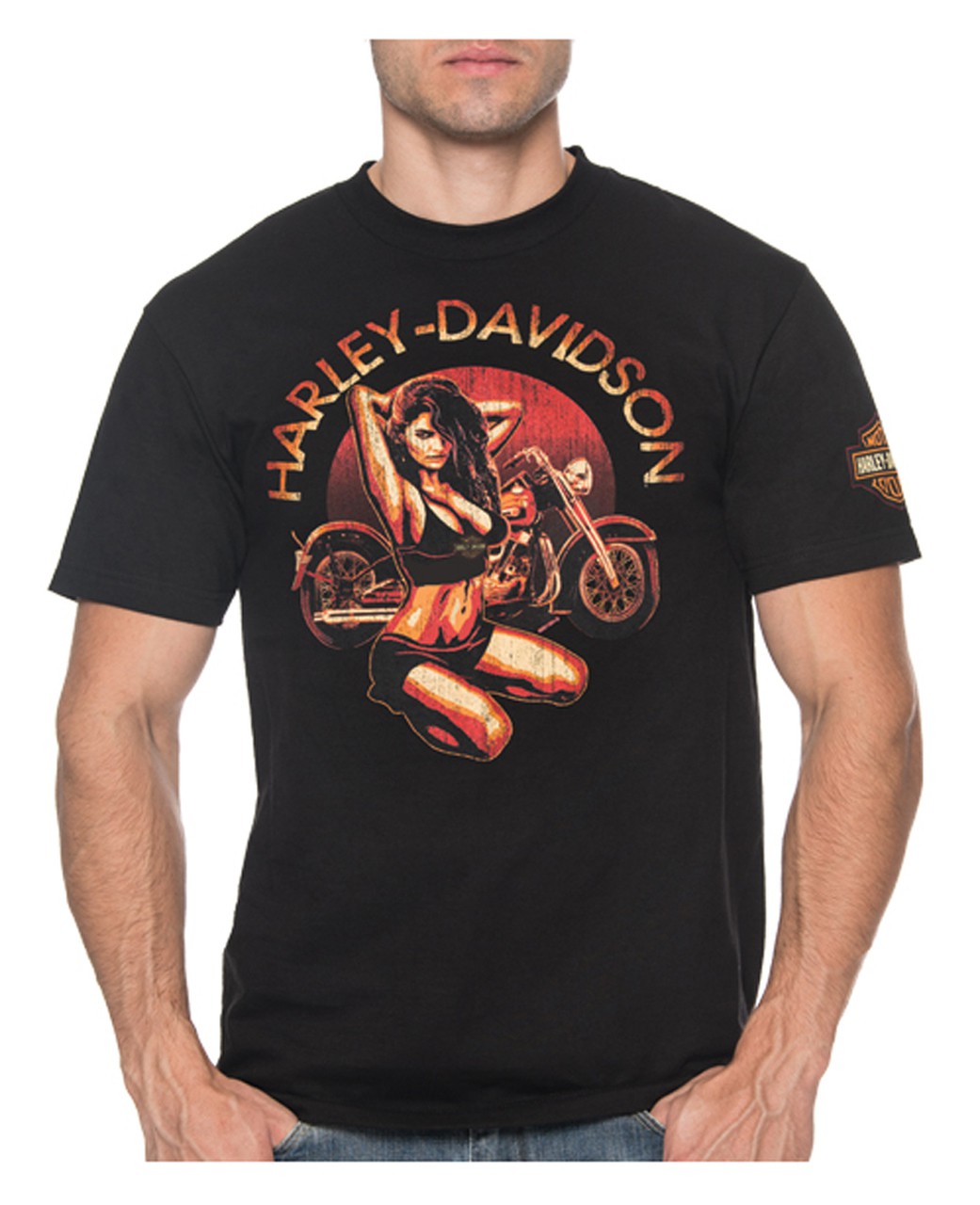 Harley Davidson Hommes Candy Pin Up Col Rond Manches Courtes T Shirt Noir 30297444 