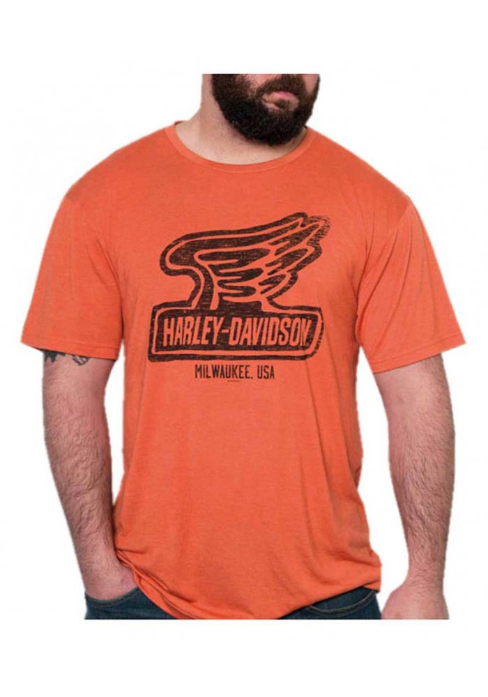 Harley-Davidson Hommes Iron Wing Premium manches courtes T-Shirt Orange Wash 30294816