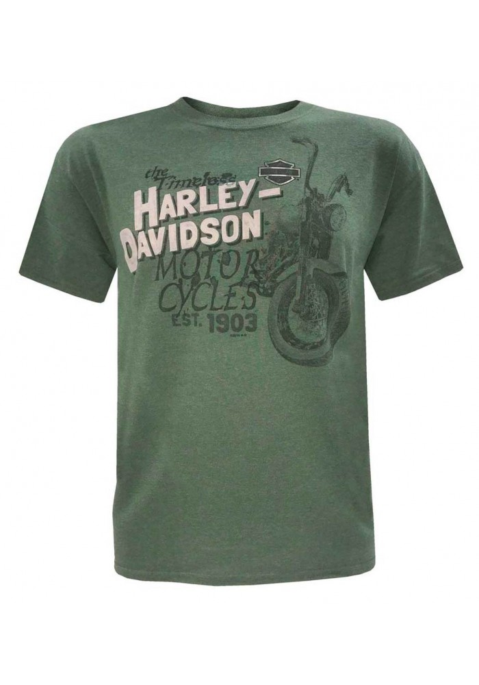 Harley-Davidson Hommes Forward Stack Distress manches courtes Crew T-Shirt Green R001421