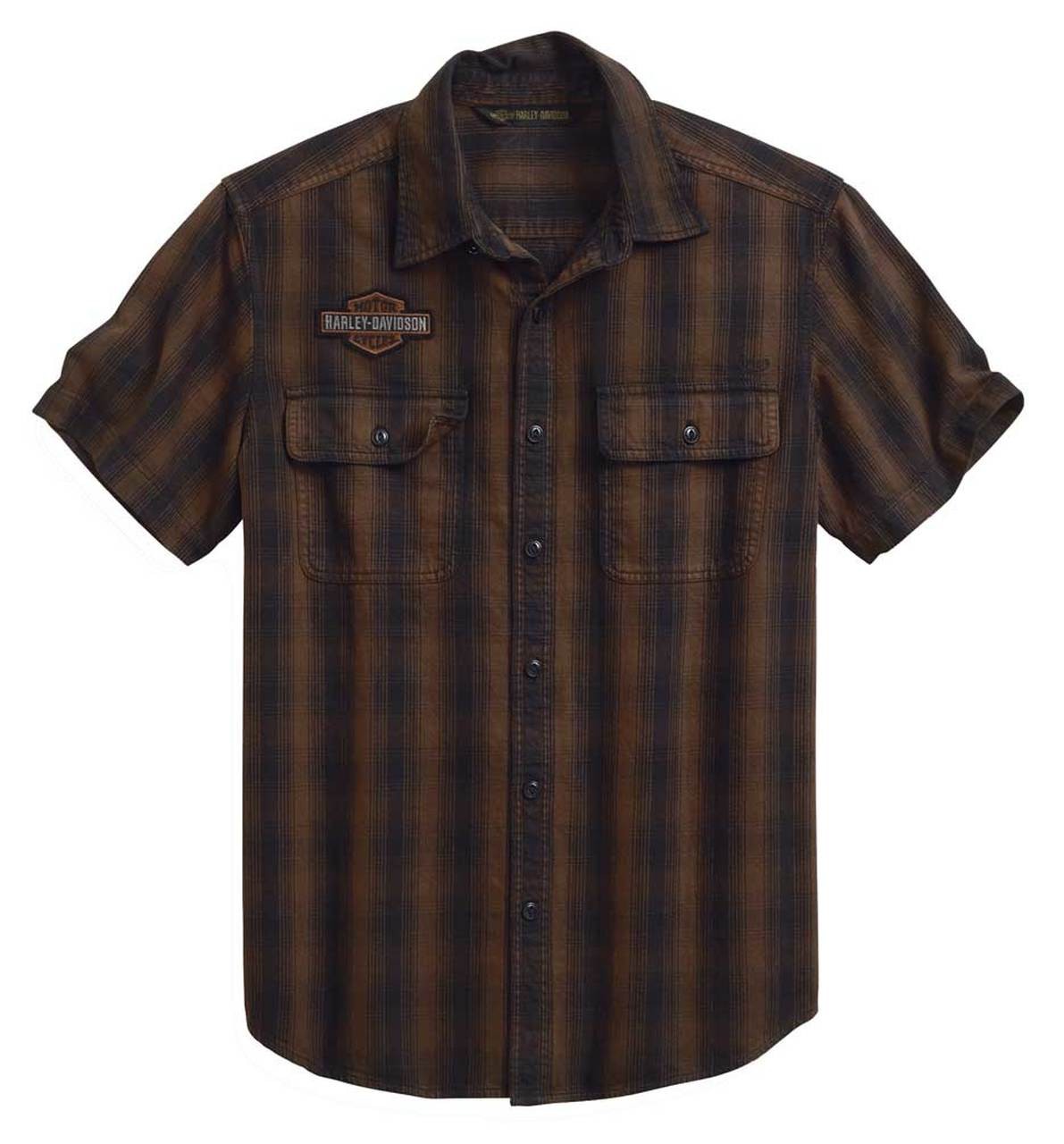 HarleyDavidson Hommes Plaid Slim Fit manches courtes Shirt Brown