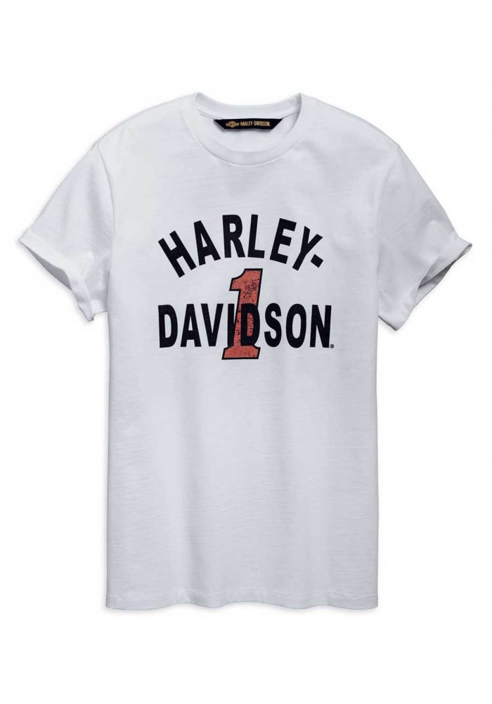 Harley-Davidson Hommes Cracked Print Slim Fit manches courtes Tee Shirt White 96790-19VM