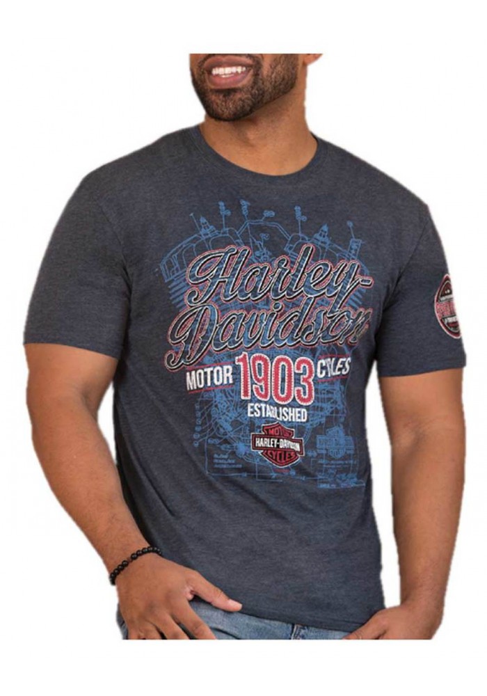 Harley-Davidson Hommes Speak Easy Poly-Blend manches courtes T-Shirt Heather Navy 30298741