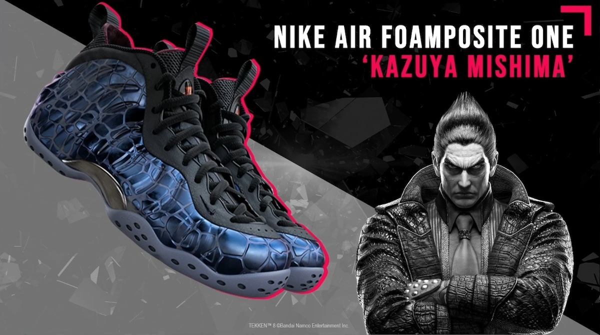 Kazuya Mishima Edition Nike Air Foamposite One - Design robuste en noir avec accents magenta